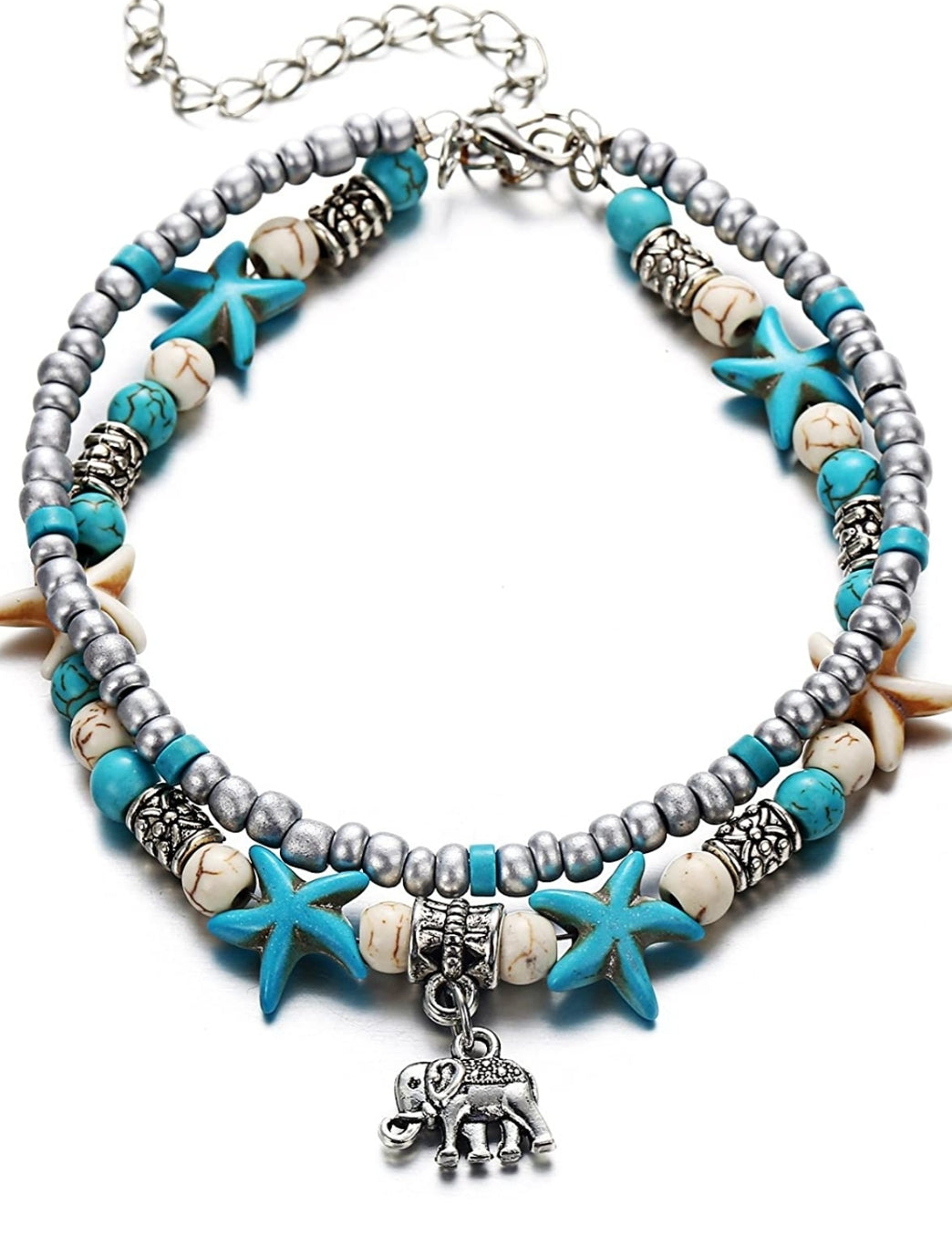 Multilayer Elephant charm Boho anklet