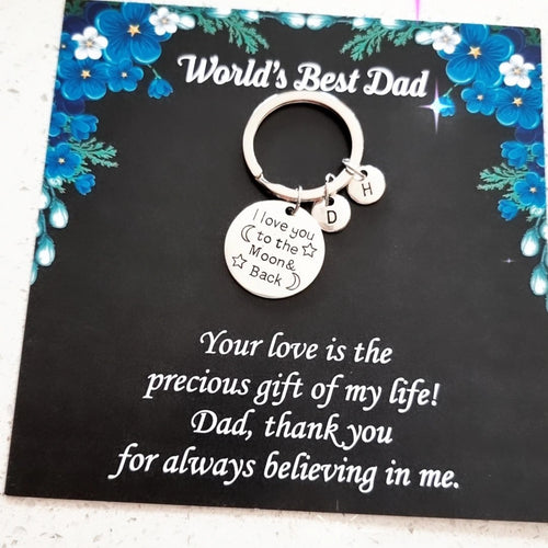 I Love You to the Moon and Back Personalized Dad Keychain