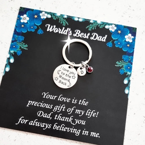 I Love You to the Moon and Back Personalized Dad Keychain