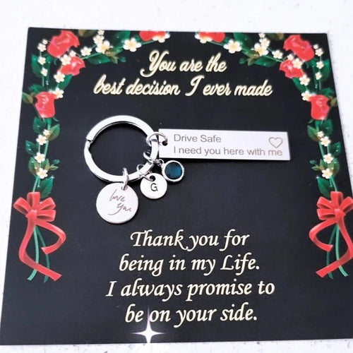Personalized Drive Safe Keychain with love you charm