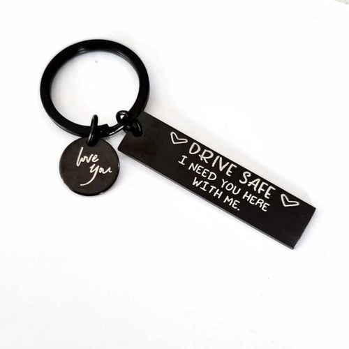 Drive Safe Keychain with love you charm- Black