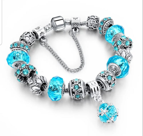 Silver Plated Blue Charms Bracelet