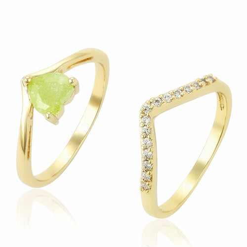 Light Green Peridot Heart shaped stone 14K Gold plated Ring set Size 7