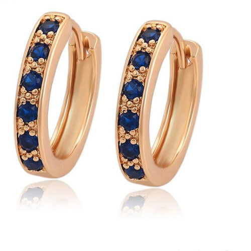 Gold Hoops with Blue Cubic Zirconia