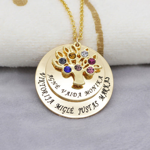 Family Tree Name Necklace with Birthstones