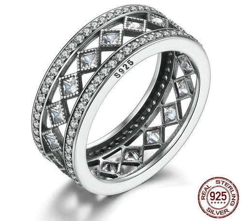 925 Sterling Silver Square Crystals ring