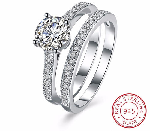 1.25 Carat Round Cubic Zirconia Sterling Silver Ring Set