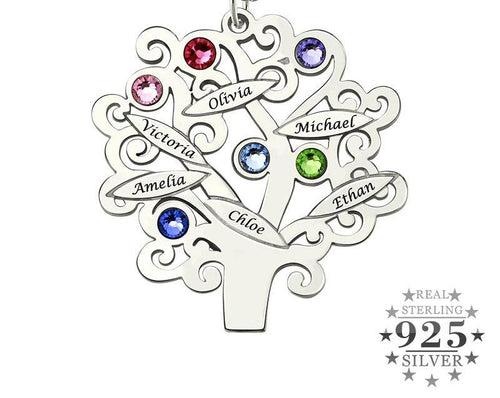 Family Necklace with Names and Birthstones