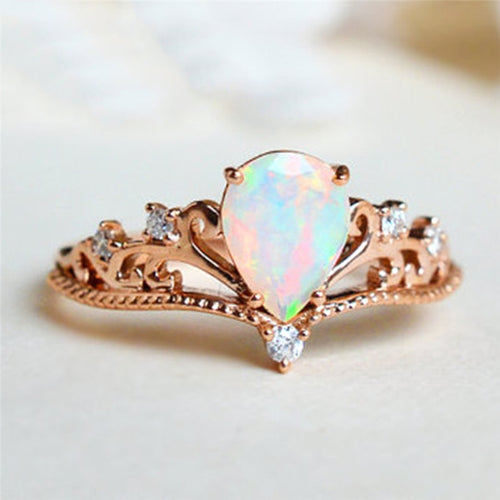 Rose Gold White Fire Opal Pear Shape Ring
