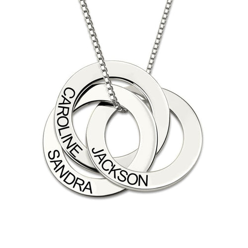 Sterling Silver Personalized Russian Interlocking Circles Necklace