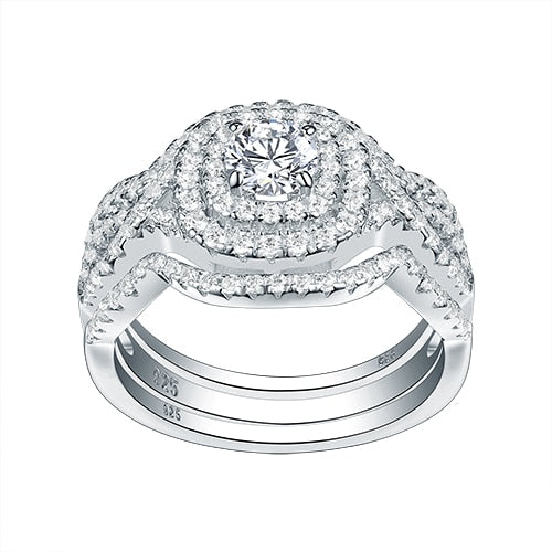 2.1Ct AAA CZ Three-Piece Wedding Set in Sterling Silver