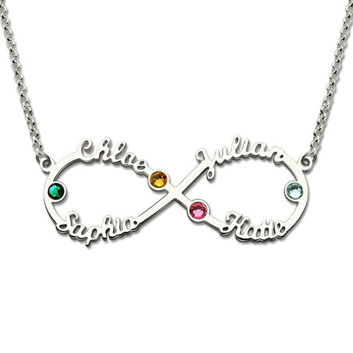 Infinity Necklace with Four Names and Birthstones