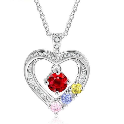 Family Birthstones Sterling Silver Heart Necklace