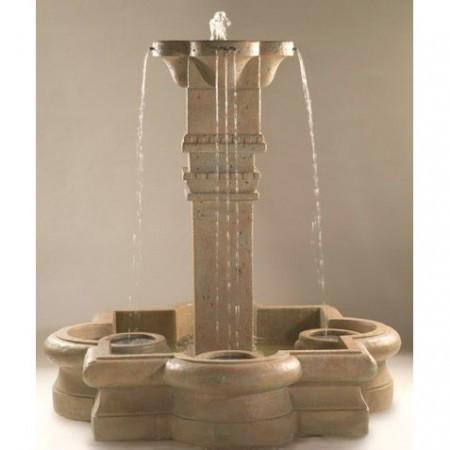  Plinth Column Outdoor Fountain in Quatrefoil Basin 