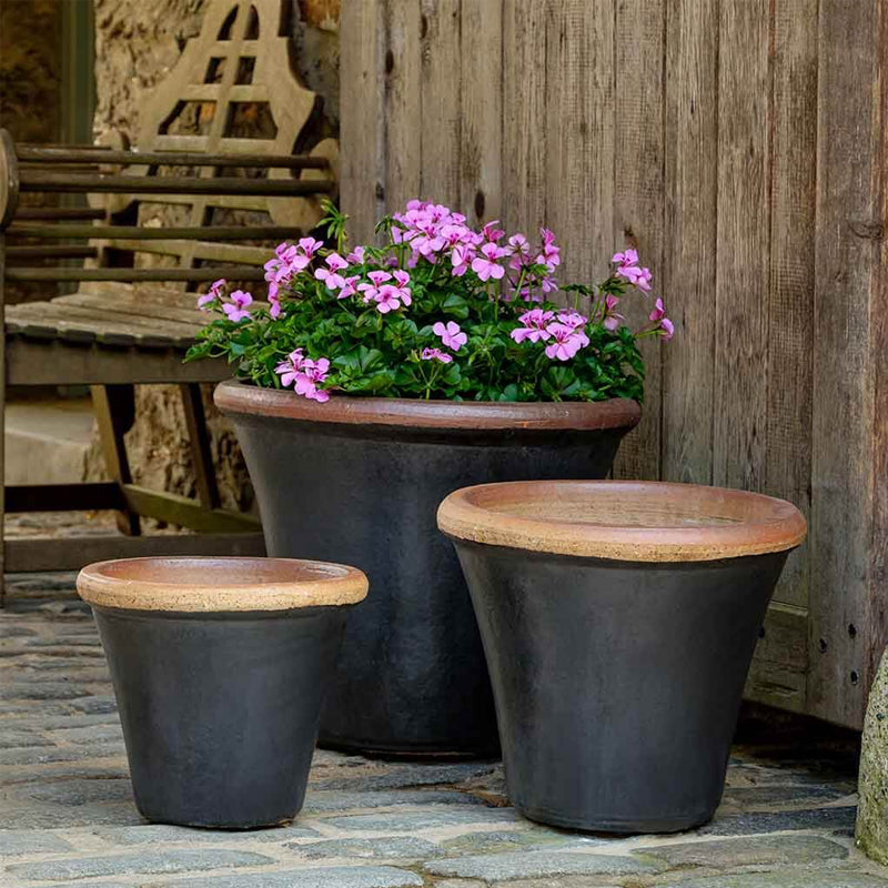  Brighton Glazed Terra Cotta Planter Set of 3 in Graphite 