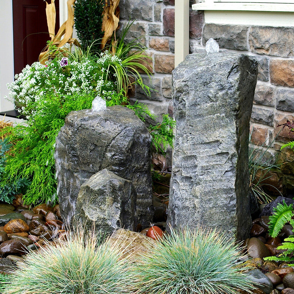  Double Cascade Stone Outdoor Fountain with Accent Rock 