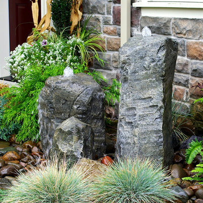 Double Cascade Stone Outdoor Fountain with Accent Rock - Soothing Company