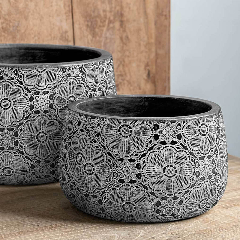  Etched Daisy Set of 4 | Cold Painted Terra Cotta Planter 