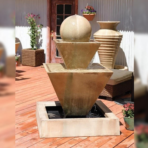 Double Oblique Fountain with Ball, Outdoor Water Feature, Modern Fountain