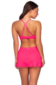 Back view of Sunsets Swimwear Neon Pink Sporty Swim Skirt