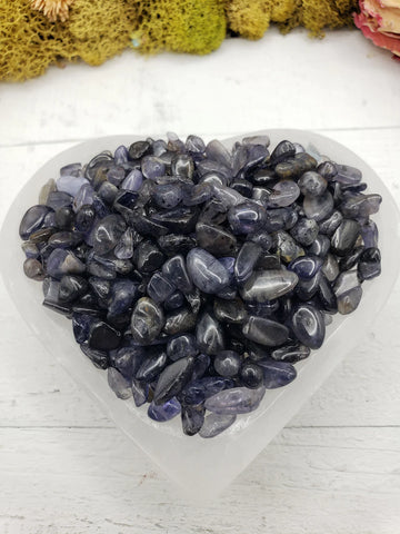 Iolite chips in heart bowl