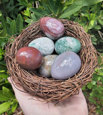 Image of egg-shaped jasper stones in nest