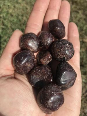 Image of Rough Garnet Stones in a Hand.