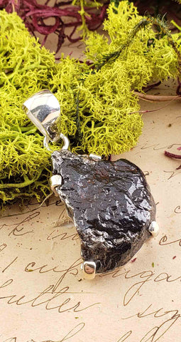 Iron meteorite and sterling silver pendant
