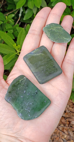 Hand holding polished serpentine subgroup variety stones