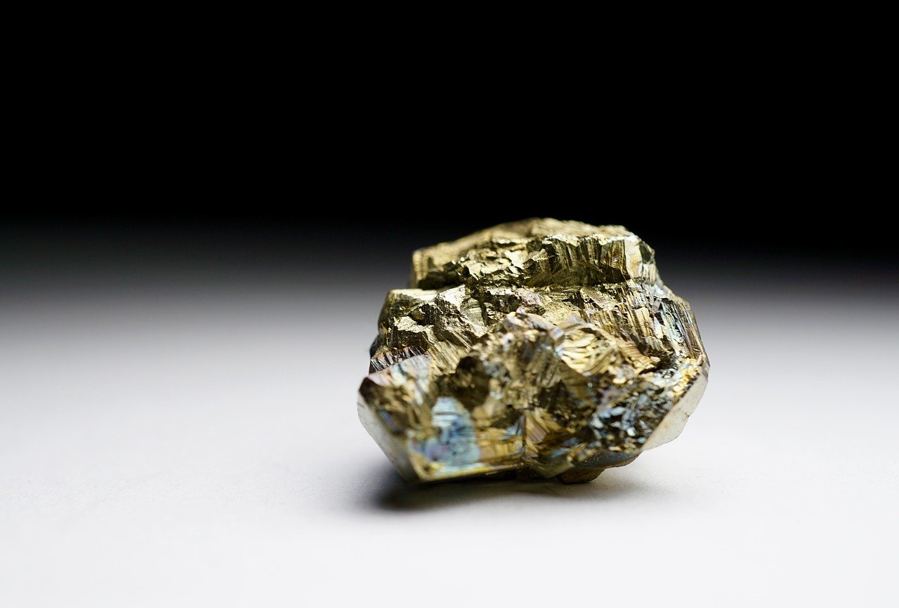 Photo of pyrite against black and white background