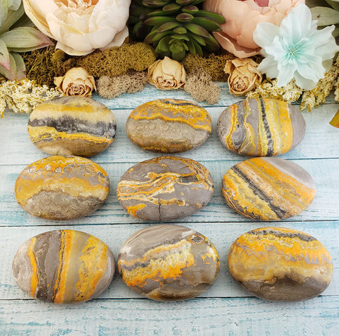 Set of bumblebee jasper palm stones