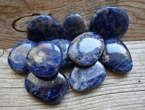 Sodalite stones on display