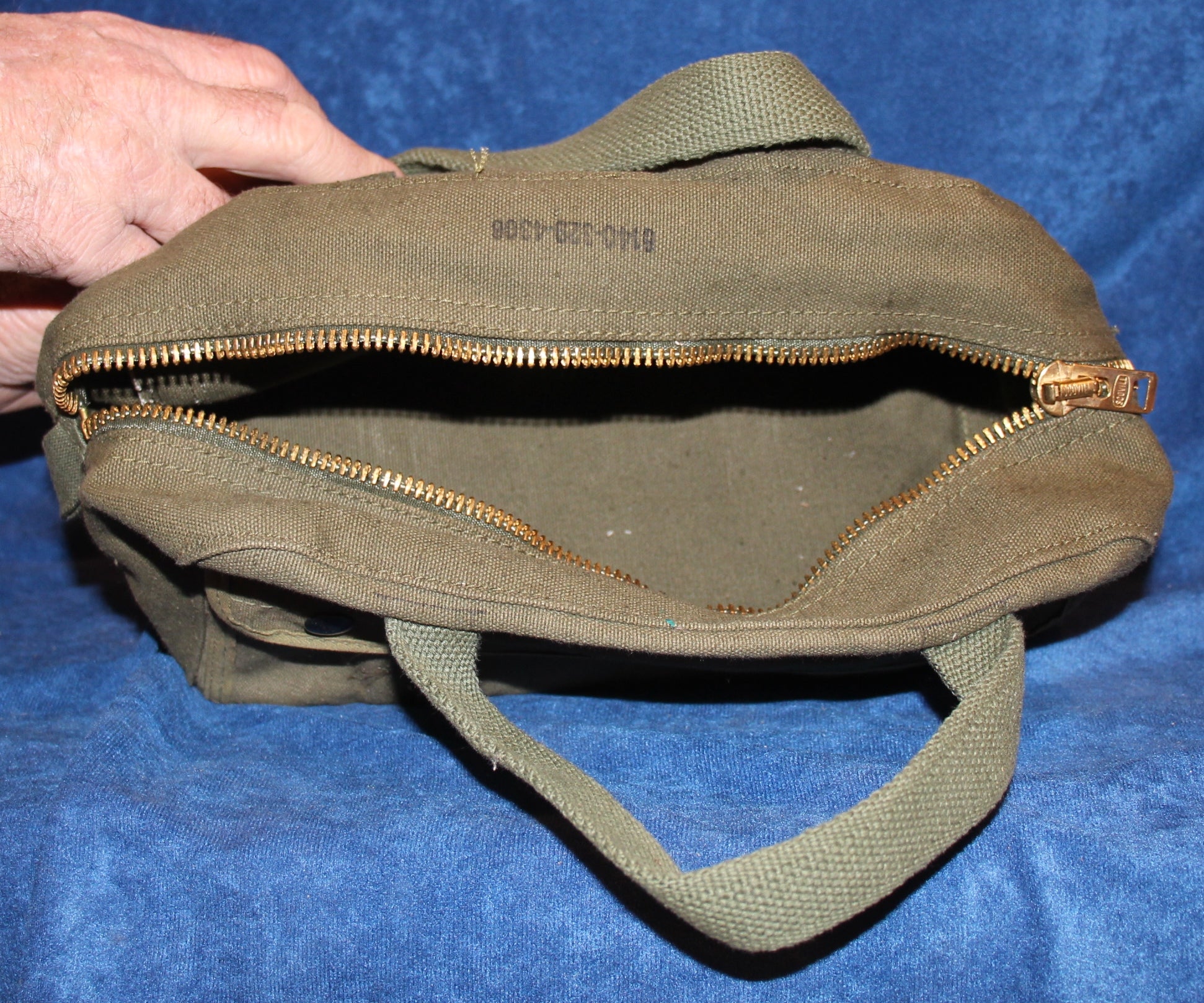 VINTAGE US ARMY GREEN SMALL CANVAS MECHANIC TOOL BAG WITH HANDLES | M&M Collectibles USA