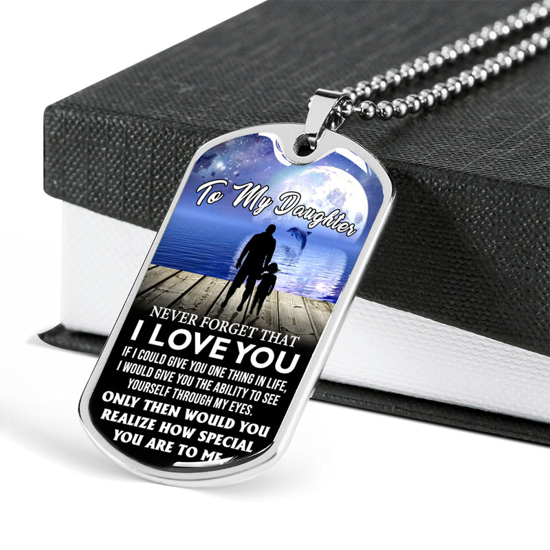 To My Daughter Heart Necklace Love Dad Christmas Gifts  Luxury Dog Tag Silver an