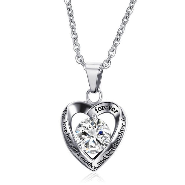 Mother and Son Cyrstal Heart Stainless Steel Pendant Necklace, the Love Between a Mother and Her Son Is Forever Chain 20"