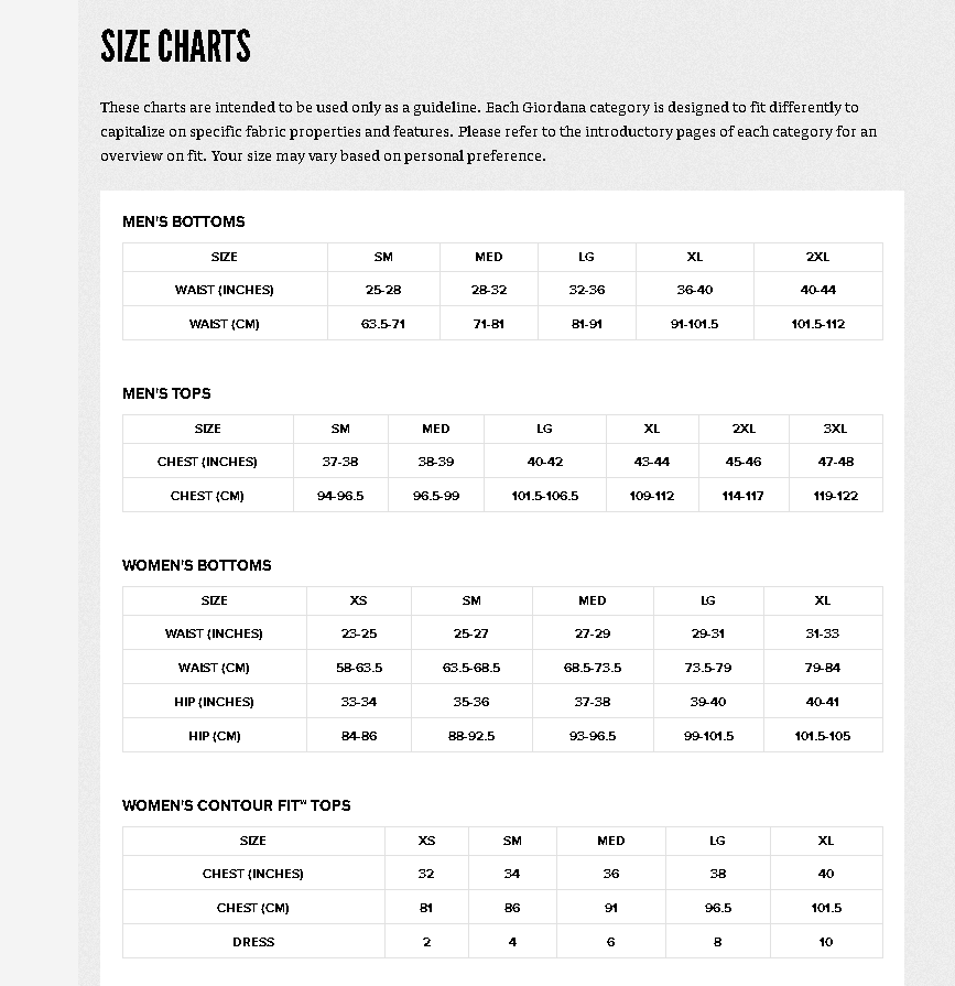 giordana sizing