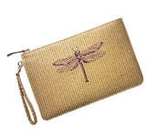 Hasır Yusufçuk Desenli Clutch Çanta (Mor)