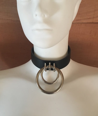 Leather Double O Ring Choker Plain Choice Of Colours Handmade Aeon Leather