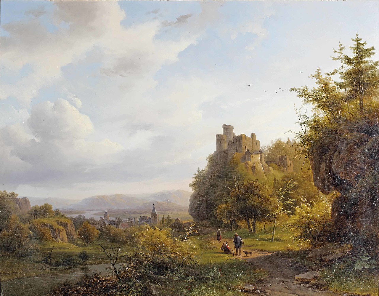 Alexander Joseph Daiwaille, A Rheinish Landscape With A Ruin (1847)