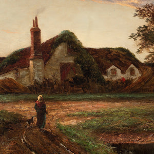 W H Davis, Huge Pastoral Scene With Thatched Cottages