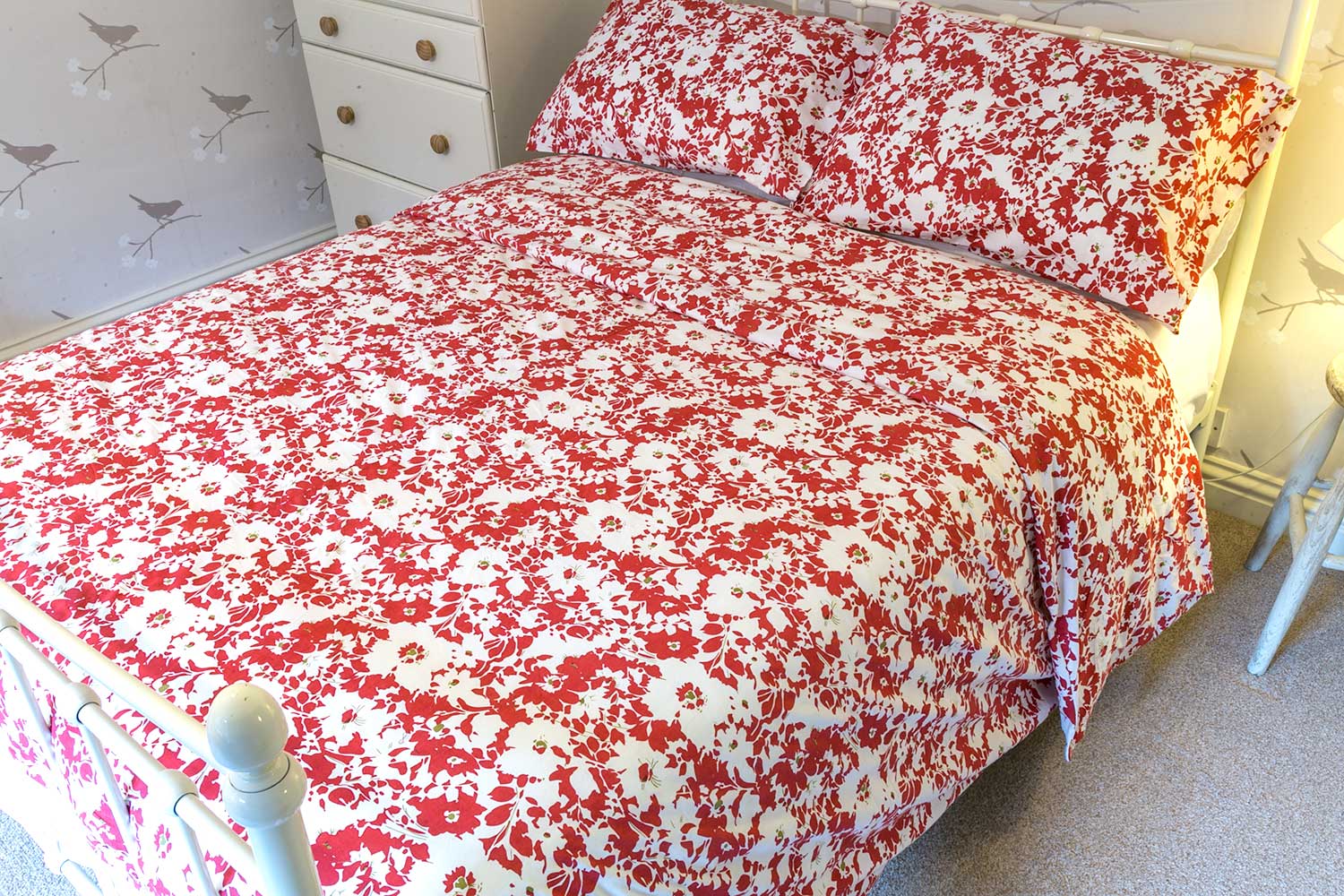 Red Floral Organic Cotton Duvet Set King Size Avalonia