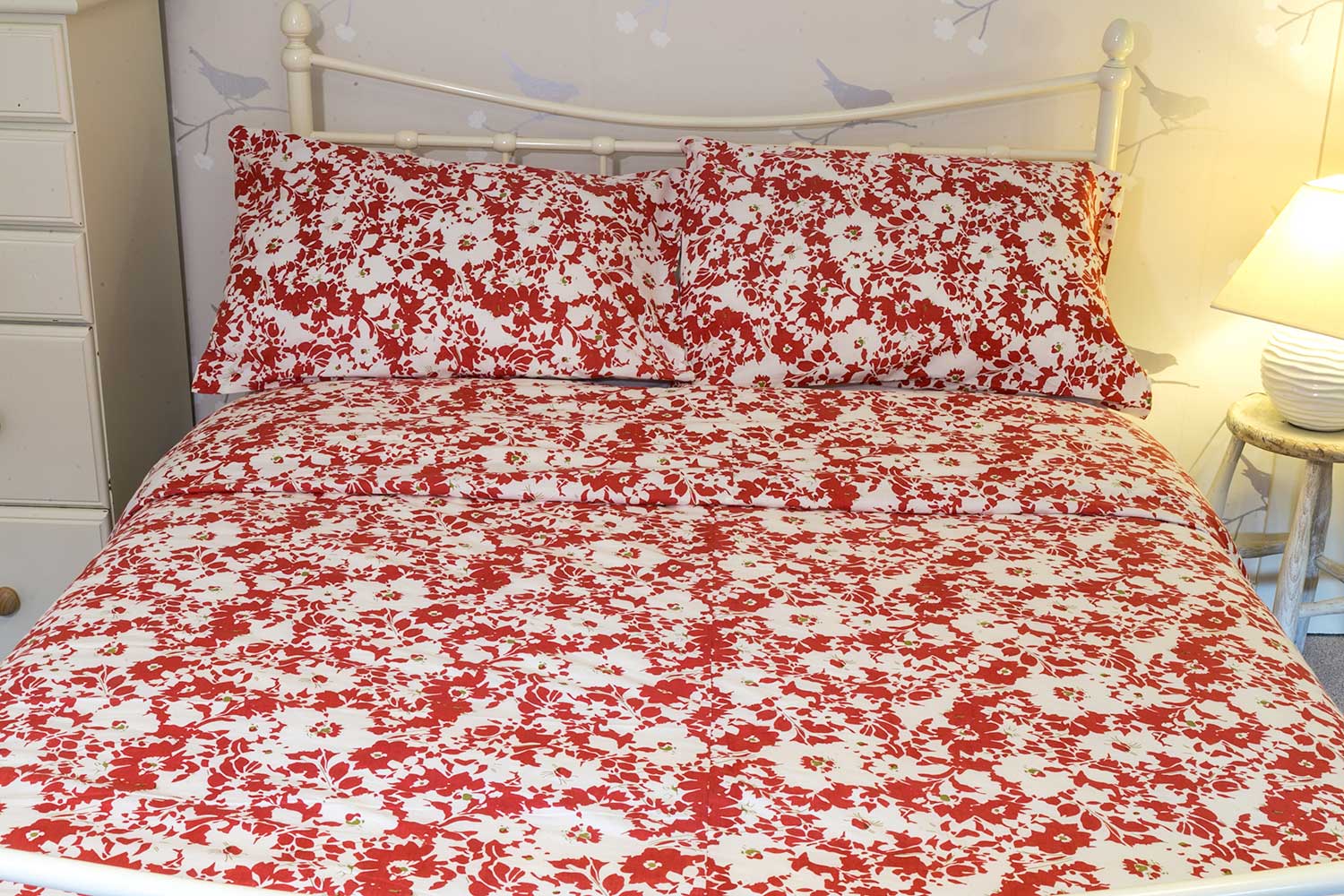 Red Floral Organic Cotton Duvet Set King Size Avalonia