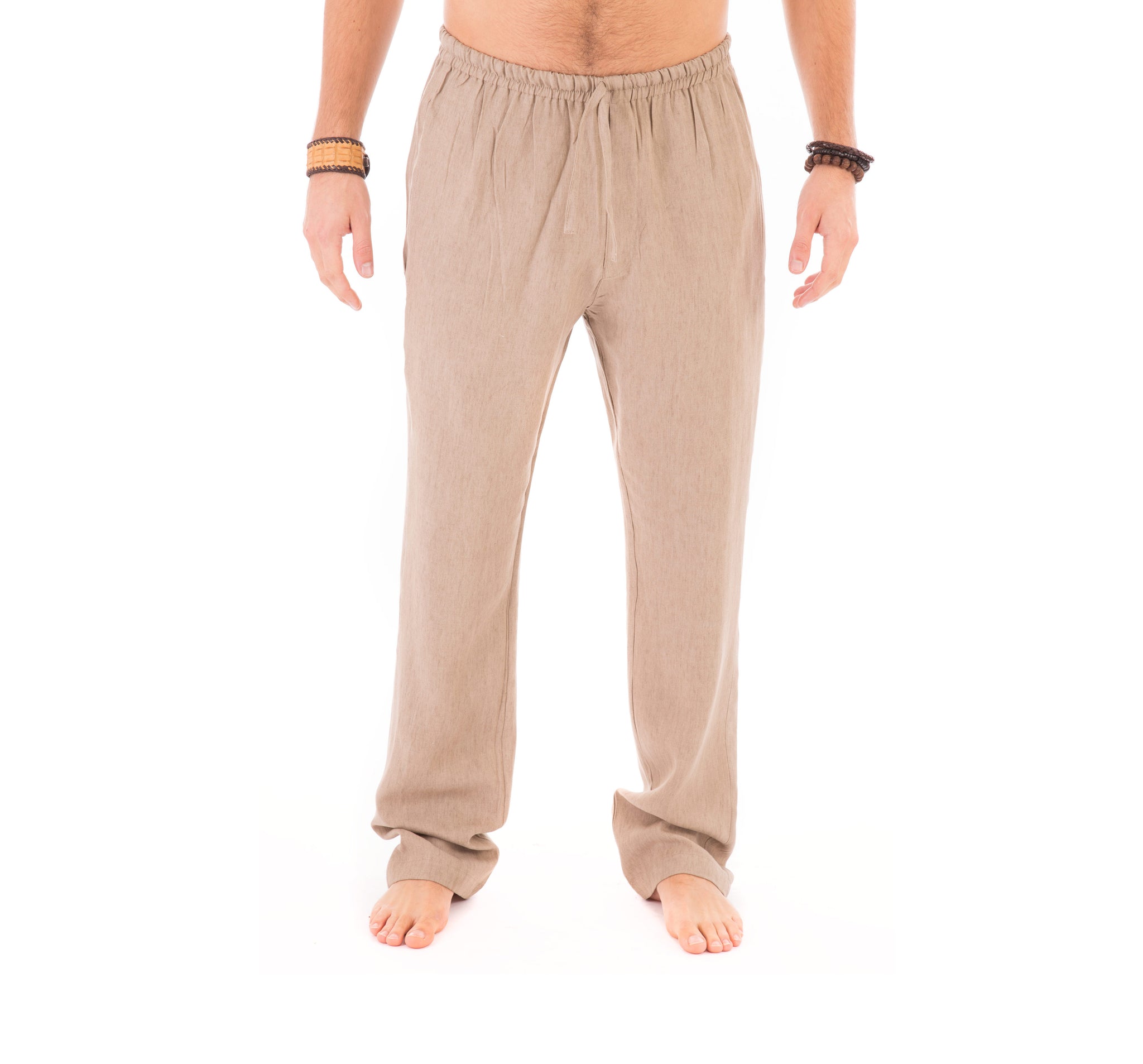Mens Brown Trousers Cotton Yoga Casual 