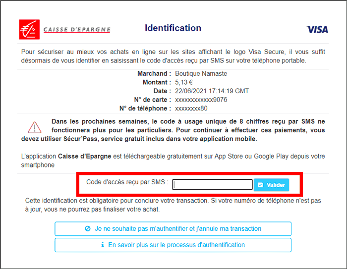 paiement caisse d'épargne authentification forte