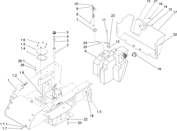 toro dingo 525 lower chassis and fuel tank diagram