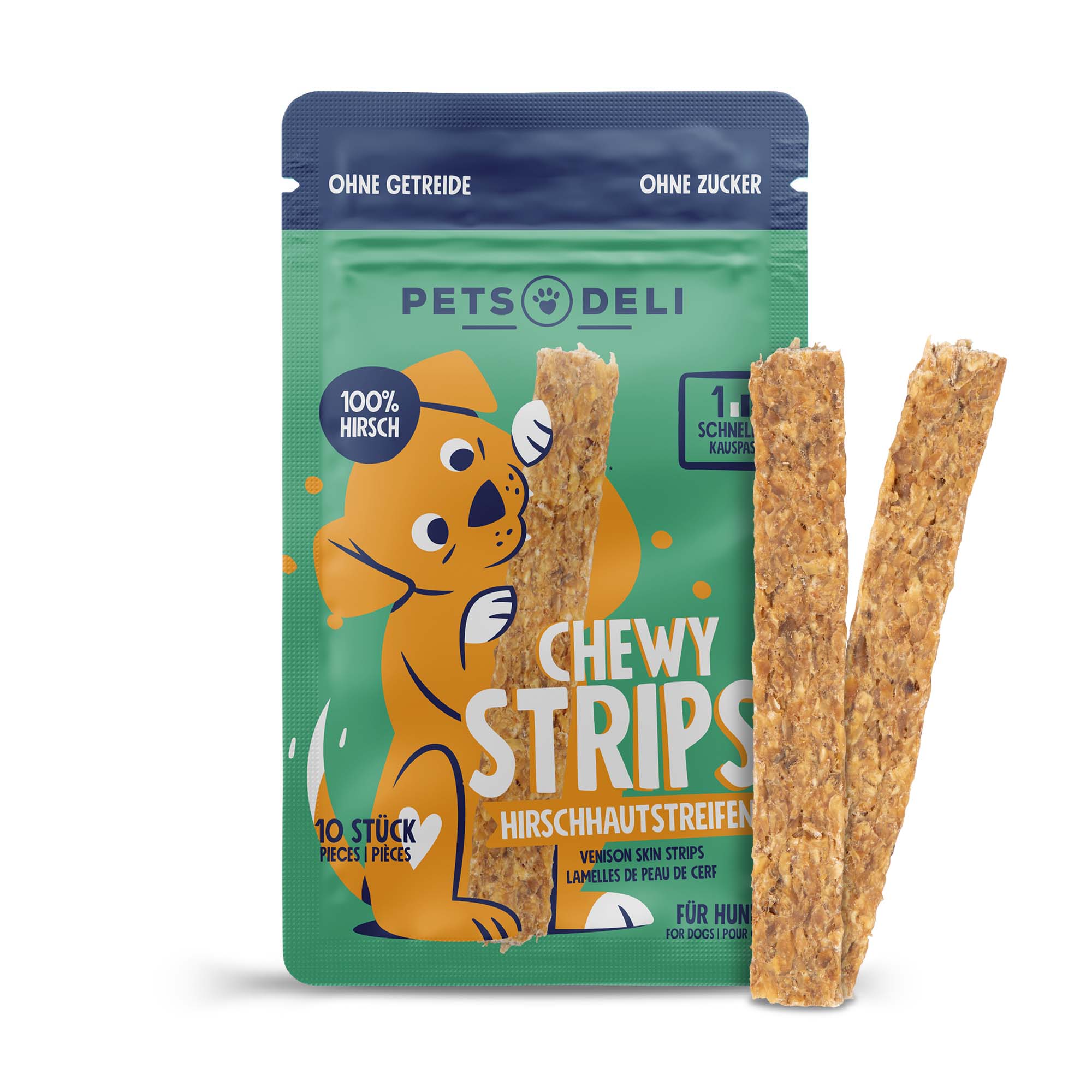 Snacks "Chewy Strips" Hirschhaut Kaustreifen für Hunde