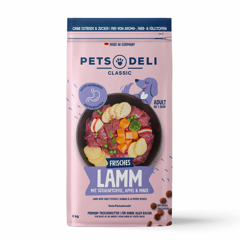Trockenfutter Lamm mit Süßkartoffel und Minze für Hunde