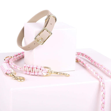 Zubehör Halsband Leinen Set Biothane Beige/Rosa für Hunde