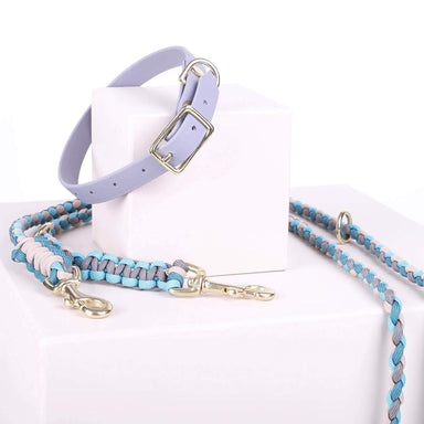 Zubehör Halsband Leinen Set Biothane Dunkelgrau/Blau für Hunde