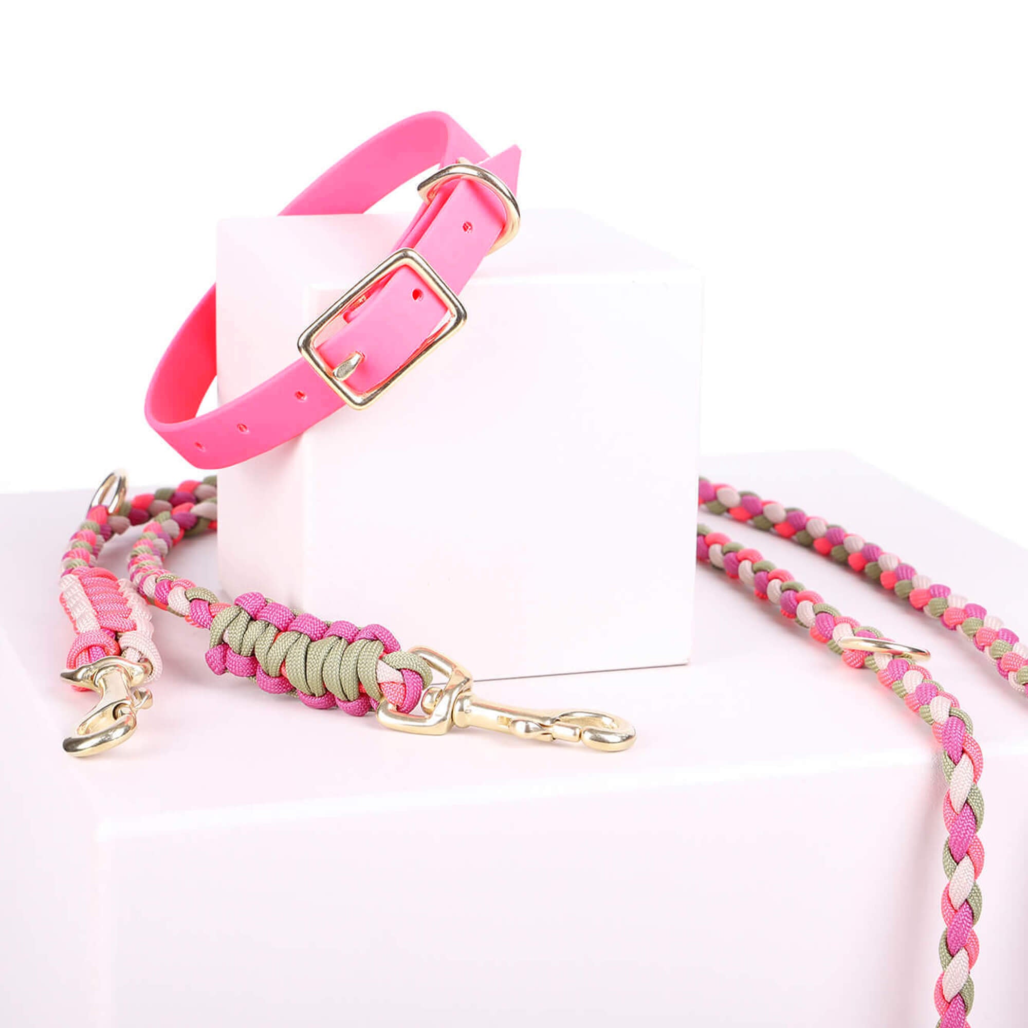Zubehör Halsband Leinen Set Biothane Pink für Hunde